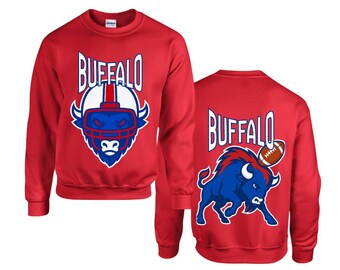 Buffalo Football Sweatshirt - Front and Back Print Crewneck - Bold Fan Pullover