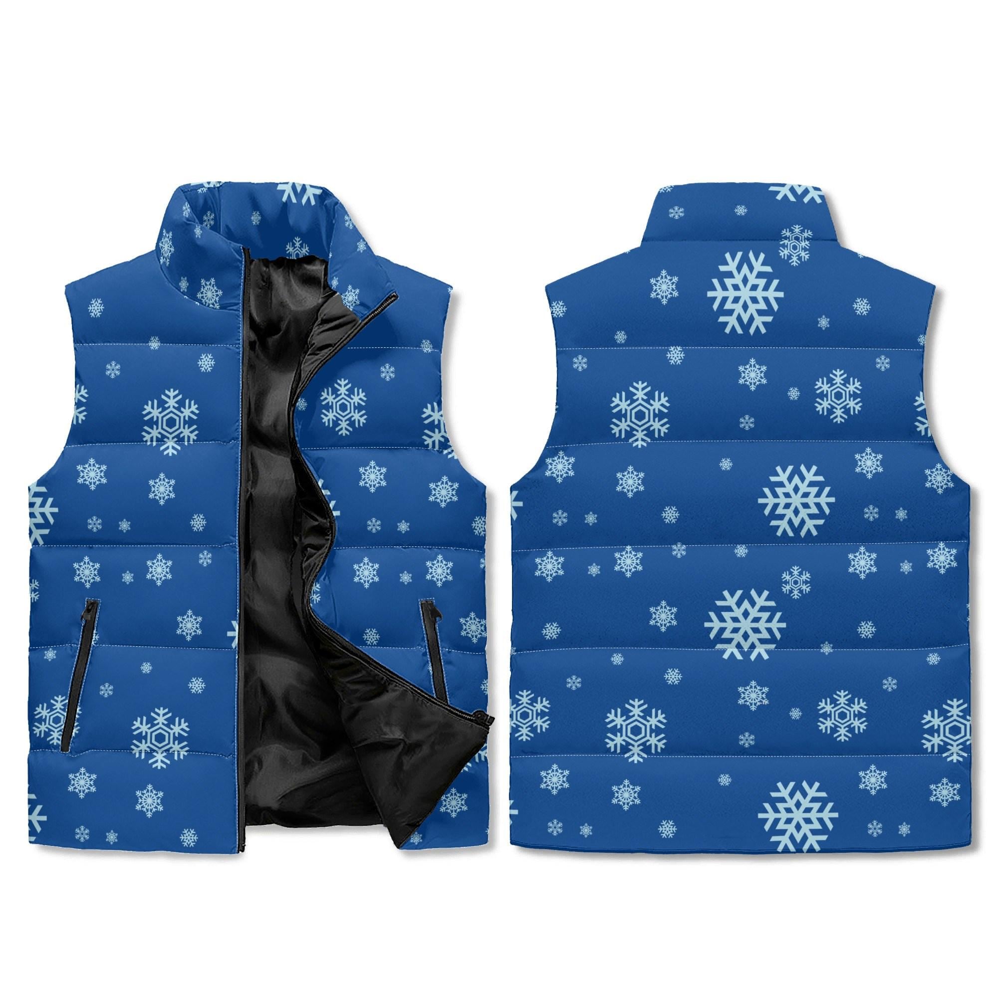 Discover Snowflake Print Puffer Vest Unisex Winter Sleeveless Jacket in Multiple Colors