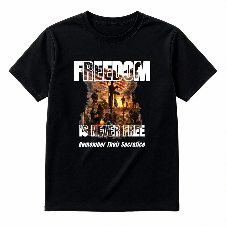 Freedom Is Never Free Shirt – Remember Their Sacrifice Tee – Patriotic Military Tribute Shirt image 2