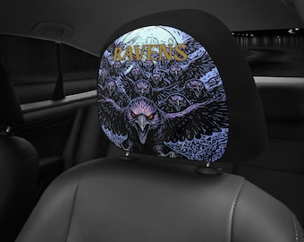Ravens Car Headrest Covers - Dark Football Fan Auto Decor