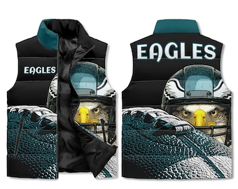 Eagles Game Day Puffer Vest - All Over Print - Stand Collar Zip - Unisex Lightweight Layer