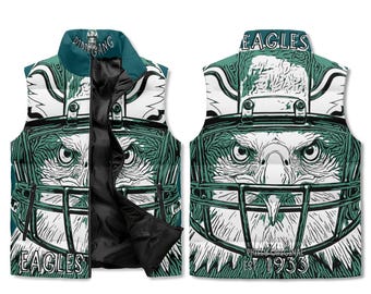 Eagles Helmet Puffer Vest – Fierce Bird Design | Unisex Winter Fan Jacket | Philly Football Outerwear