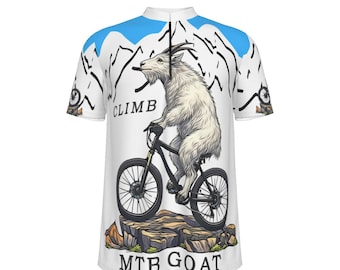 MTB Goat Cycling Jersey - All Over Print Mountain Bike Shirt - Zip Collar Biker Jersey