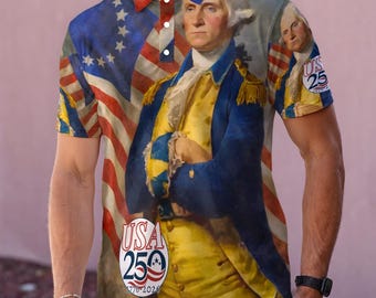 George Washington USA 250 Polo Jersey - All Over Print Patriotic Performance Shirt