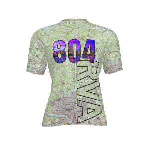 Ride804 fietsshirt – topografische kaart | RVA 804 Netnummer | Uniseks herenmaten | Unieke B