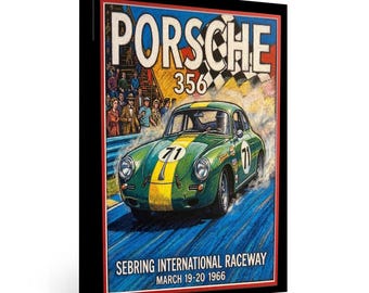 Porsche 356 Sebring – Lámina decorativa de carreras clásicas – Impresión enmarcada del circuito internacional de Sebring