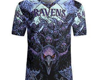 Raven T-Shirt, Gothic Bird Graphic Tee, All Over Print Shirt