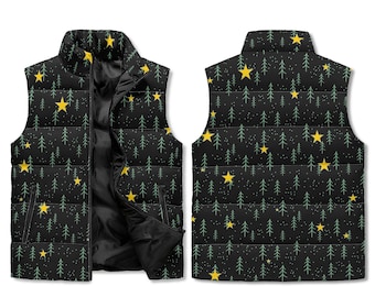 Chaleco acolchado Bosque Estrellado de Invierno - Negro Estampado AOP Unisex
