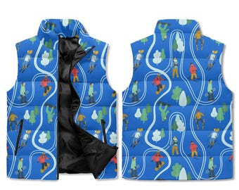 Skispur Abenteuer Weste - Blaue Winter Skiers AOP Print Unisex Zip Up Steppjacke