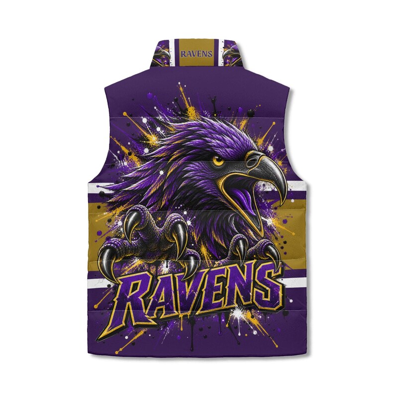 Purple & Gold Raven Puffer Vest – Football Fan Winter Vest image 4