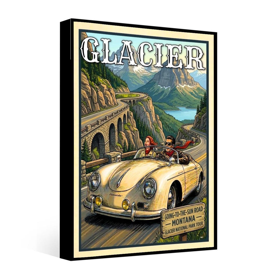 Glacier National Park Poster – Going-to-the-sun Road Vintage Car Wall ...