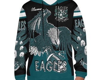 Personalized Eagles Hoodie – Add Your Name – Unisex AOP Pullover with Fierce Eagle Artwork