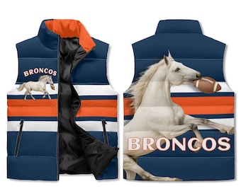Orange Navy Mustang Football Puffer Vest – Unisex Game Day Apparel