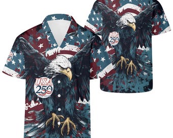 USA 250 Eagle Hawaiian Shirt: Patriotic 4th of July Button-Up