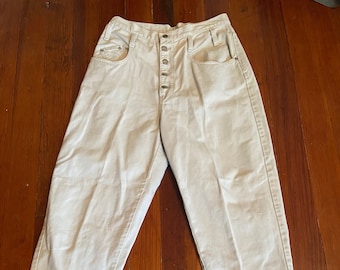 Vintage Sasson White Button Fly Jeans Size 12 80s