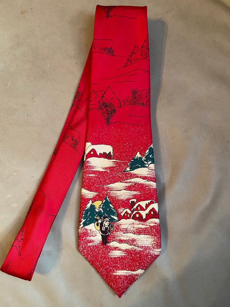 Vintage Wembley Pure Silk Christmas Tie Santa Red 60s?