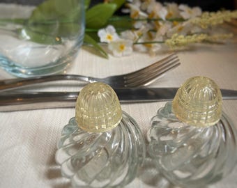 Vintage Irice Swirl Glass Salt & Pepper Shakers – Mid-Century Tableware