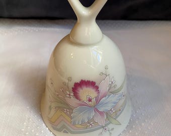 Vintage 1980s Russ Ceramic Bell | Pastel Floral Heart Handle Bell | Made in Japan | 80s Home Decor