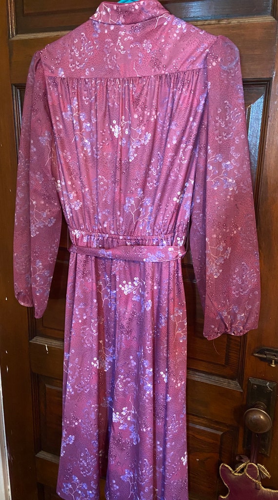 Vintage T F Purple Floral Mandarin Collar Dress 7… - image 2