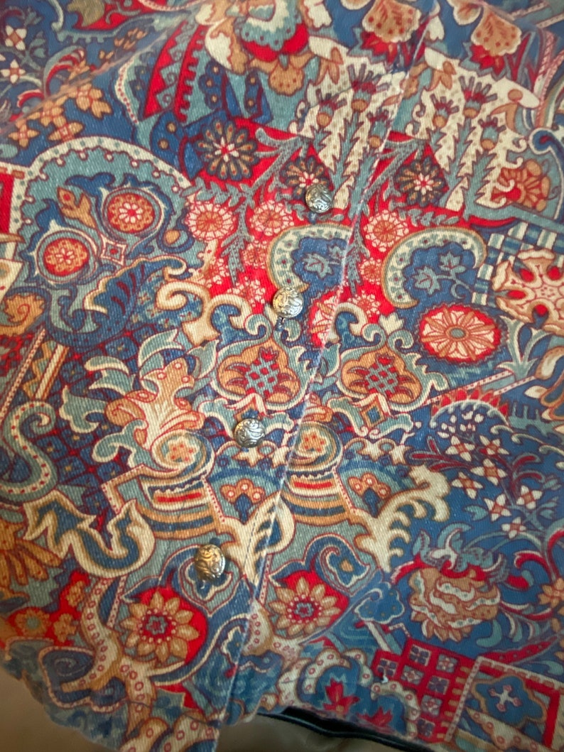 Vintage 90s Patterned Jeans Skirt Paisley Long Size 14 Willowbend Brand Colorful Made in USA