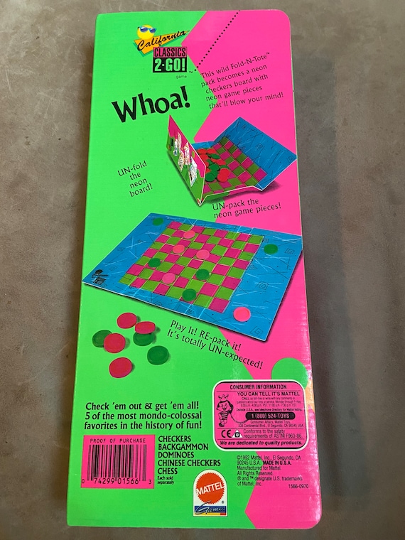 1992 Mattel California Classics 2-go! Checkers Game – Neon Travel