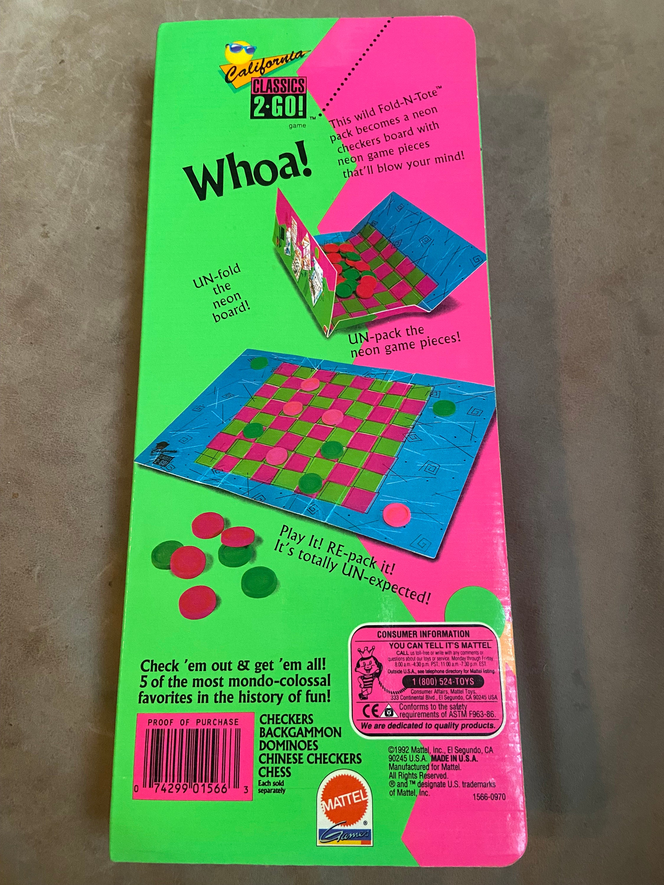 1992 Mattel California Classics 2-go! Checkers Game – Neon Travel