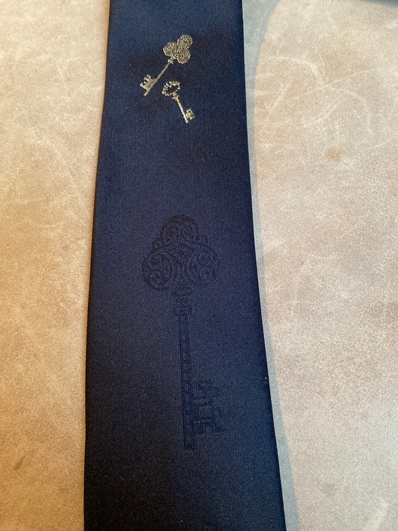 Vintage Mid Century Modern Black Tie With Gold Key