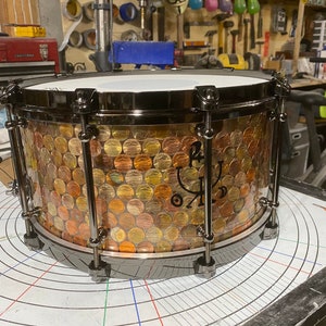 Torched Penny epoxy resin snare drum