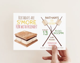 EDITABLE S'mores Birthday Invite, S'more Bonfire Party Invitation, Campfire Birthday, Smores, Any Birthday, Editable PDF, Instant Download