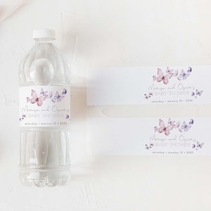 EDITIERBARE Schmetterlinge Wasserflaschenetikett, benutzerdefinierte Babyparty Wasserflaschenetikett, druckbares Flaschenetikett, Schmetterling küsst, Sofortiger Download
