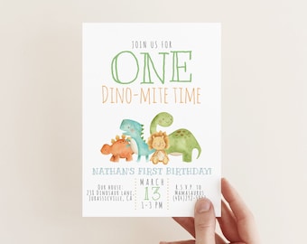 EDITABLE Dinosaur Birthday Invite, Dino-Mite First Birthday Invitation, T-Rex Birthday, 1st Birthday, Boy Birthday, Instant Download