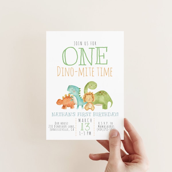 EDITABLE Dinosaur Birthday Invite, Dino-Mite First Birthday Invitation, T-Rex Birthday, 1st Birthday, Boy Birthday, Instant Download