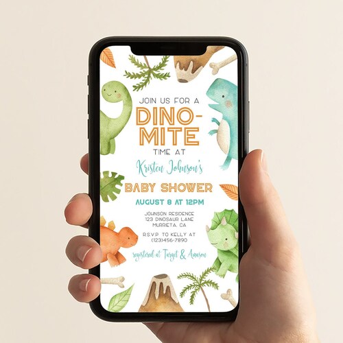 Dinosaur Baby Shower Evite Trex Digital Invitation Boy Baby Etsy