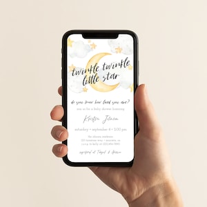 Twinkle Twinkle Little Star Baby Shower Evite, Moon And Stars Digital Invitation, Text SMS Invite, Editable Mobile Invite, Instant Download