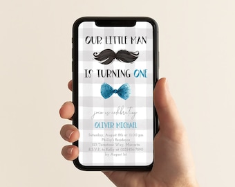 Little Man 1st Birthday Evite, Mustache First Birthday Invitation, Boy Birthday, Birthday Text, Editable Mobile Invite, Instant Download