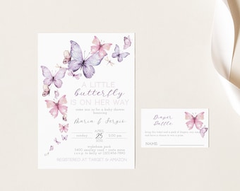 A Little Butterfly Is On Her Way Baby Shower Invitation, Girl Baby Shower, Butterfly Wishes, Baby Sprinkle, Editable PDF, Instant Download