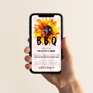 EDITABLE BBQ Baby Shower Evite, Sunflower Digital Invitation, Girl Baby-Q Shower, Text SMS Invite, Editable Mobile Invite, Instant Download