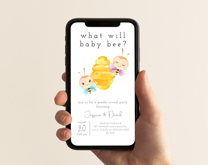 What Will Baby Bee Gender Reveal Evite What Will You Bee Party Digital Invitation Text Invite Editable Mobile Invite Instant