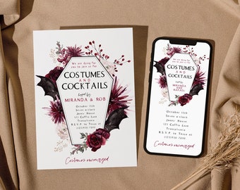 Costumes And Cocktails Invitation, Halloween Party Evite, Adult Costume Party, Haunted House, Coffin Invite, Editable PDF, Instant Download