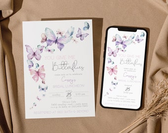 You Give Me Butterflies Bridal Shower Invitation, Bridal Luncheon, Wedding Party, Engagement Party Invite, Editable PDF, Instant Download