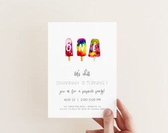 EDITABLE Popsicle 1st Birthday Invitation, Summer Party Invite, First Girl Or Boy Birthday, Print Or Text, Editable PDF, Instant Download