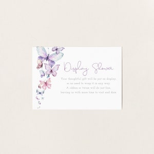 Vlinderdisplay douchekaart, display douche-inzetstuk, vlinderkusjes en babywensen, babyshowerset, bewerkbare PDF, direct downloaden