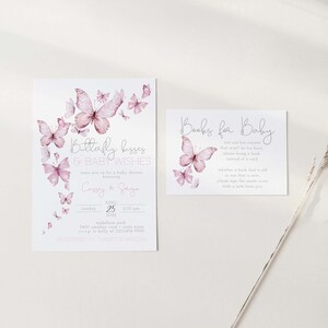 Pink Butterfly Kisses Baby Shower Invitation, Girl Baby Shower, Butterfly Kisses And Baby Wishes, Editable PDF, Instant Download