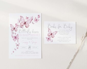 Pink Butterfly Kisses Baby Shower Invitation, Girl Baby Shower, Butterfly Kisses And Baby Wishes, Editable PDF, Instant Download