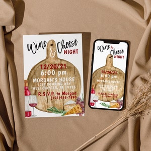 Wine And Cheese Night Invitation, Wine Evite, Charcuterie Party, Holiday Invite, Girls Night, Editable PDF, Instant Download
