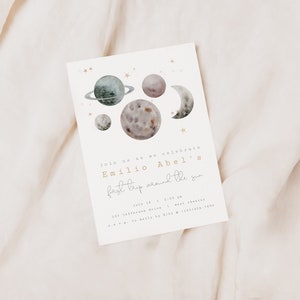 EDITABLE First Trip Around The Sun Invitation, Space First Birthday Invite, Planets 1st Birthday, Outer Space Invite, Instant Download