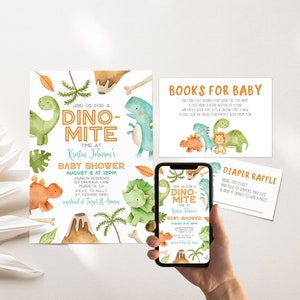 Dino-Mite Baby Shower Invitation, Dinosaur Baby Shower Invite, Boy Baby Shower, Digital Or Print Invite, Editable PDF, Instant Download