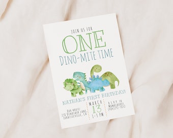 EDITABLE Dinosaur Birthday Invite, Dino-Mite First Birthday Invitation, T-Rex Birthday, 1st Birthday, Boy Birthday, Instant Download
