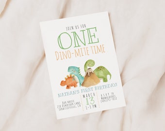 EDITABLE Dinosaur Birthday Invite, Dino-Mite First Birthday Invitation, T-Rex Birthday, 1st Birthday, Boy Birthday, Instant Download