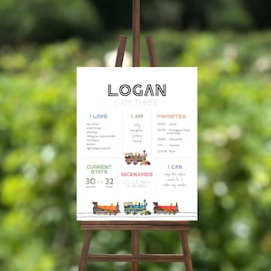 EDITABLE Trains Birthday Board, Train Poster, Choo Choo Birthday Milestone Board, Birthday Stats, Boy 3rd Birthday, Instant Download